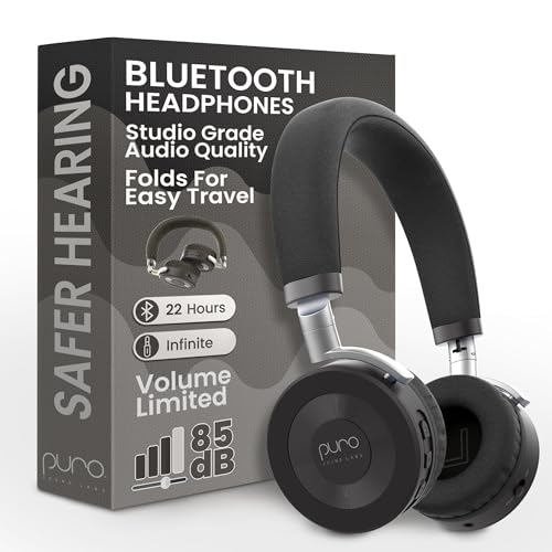 Puro Sound Labs JuniorJam Plus Volume-Limiting Wireless Bluetooth Headphones for Kids, Secure Audio with Adjustable On-Ear Design, 22-Hour Battery, Ideal for Tablets, Smartphones & PCs, Black