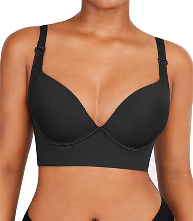 SHAPELLX Back Smooth Black Push Up Bra for Women T-Shirt Everyday Underwire(38D/DD-Black)
