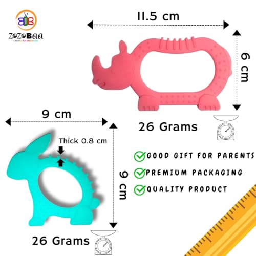 Image of Cute Shape Soft Silicone Teether for Baby Gums, Teething Toys for Babies, BPA Free, Pain-Relief, Non-Toxic, 100% Food Grade, Soothing, Easy to Grasp Chewable - Rhino+Dog+Rabbit (Pack of 3)