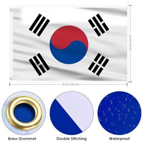 Image of AhfuLife Korean Flag 3x5 Ft, Large Korean Flags for Outside - Double Side with Brass Eyelets for Korean Party Decorations, Soccer Party Bar Garden Decoration Indoor Outdoor