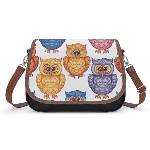 Sac à main pour femmes avec motifs de hiboux colorés en cuir