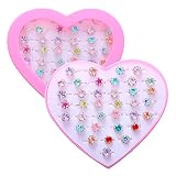 MOLIULIU 36pcs Little Girl Rhinestone Gem Rings,Adjustable,Random Color Style Kids Play Ring in Box,
