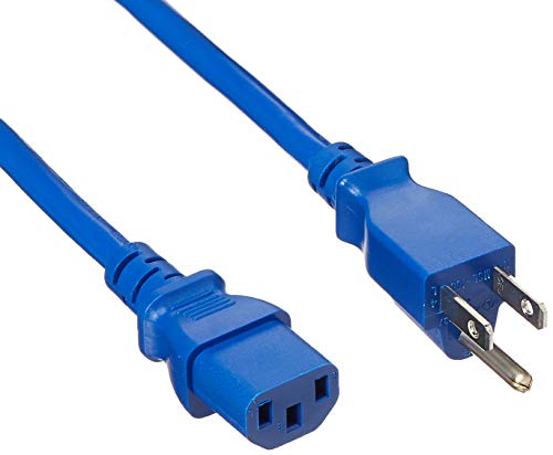 Monoprice 133560 18AWG Power Cable/Cord - 2ft - Blue 3 Conductor PC Power Connector Socket 10A (NEMA 5-15P to IEC 60320 C13)