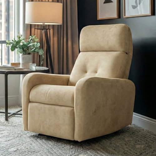 Image of EVA Manual Recliner Chair with Adjustable Headrest | Beige Boucle Fabric Upholstery | Ergonomic Single Seater Recliner for Living Room & Home Theater | 18 Months Warranty
