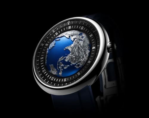 Image of CIGA Design Blue Planet Men's Luxury Watch, Stainless Steel Case, Automatic Movement, Rubber Strap, 30M Water Resistant Timepiece, Blue Dial, 2 Years Warranty - U033-SU01-W6U