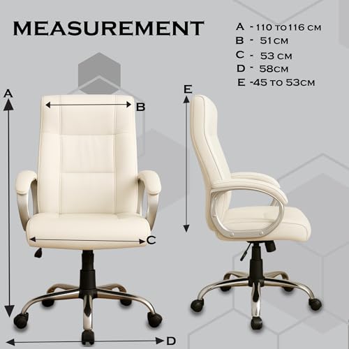 Image of Vista Ergonomic Leatherette Boss Chair for Office | High Back Revolving Chair for Home, Office, Study & Gaming | Height Adjustable Office Chair in Crome Base | 1pc (White)