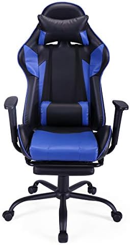JAXPETY Adjustable Gaming Racing Chair Computer Office Recliner High Back Seat Leather Swivel w/Footrest,Blue