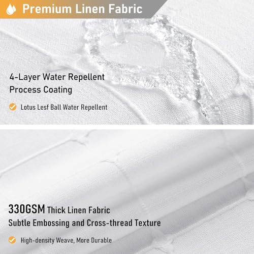Image of BTTN 60x84 Boho Farmhouse Linen Thick Water Repellent Shower Curtain, White | Heavy Duty Fabric, 10 Plastic Hooks, Three-sided Tassels, Bohemian French Country, Machine Washable, Wrinkle Free, Stall Size