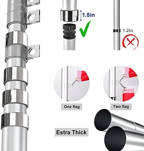 Miniatura 2 de Kit de asta de bandera telescópica de 30 pies, de aluminio de calibre 16 resistente para exteriores con bandera de Estados Unidos de 3 x 5, para uso