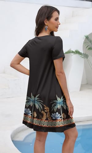Image of COSSEN Women's Summer 2026 Casual Tshirt Dress Crew Neck Short Sleeve with Pockets Flowy Loose Swing A-Line Sundress