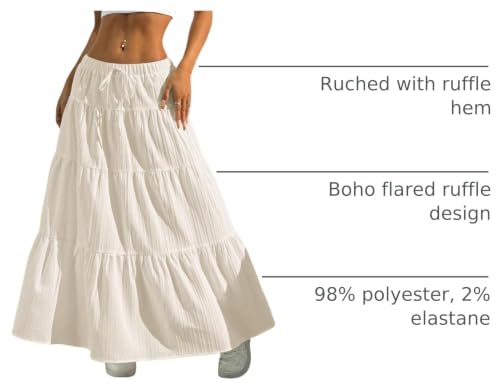 Image of Verdusa Women's Long Maxi Skirt Boho Flowy Flared Ruffle Skirts 2026 Beach Vacation Summer Going Out Outfits