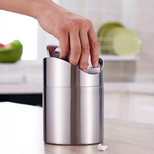 DYOUen Papierkorb Desktop Mini Mülleimer Edelstahl Tischabfalleimer Schwingdeckeleimer Kosmetikeimer Tischmülleimer mit Deckel, fur Automobil Getränkehalter