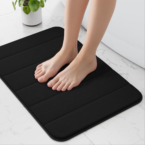 wyewye Alfombra de baño de espuma viscoelástica de 40 x 60 cm, ultrasuave, antideslizante, con tecnología de secado rápido, color negro