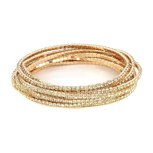 HZMAN 10 Pcs Tennis Bracelets Set for Women 14K Gold Plated Dainty Cubic Zirconia Adjustable Stackable Stretch Bracelet Wedding Party Jewelry Gift