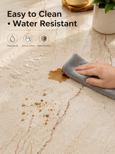 Image of Beige & Cream Marble Wallpaper, Peel and Stick Vinyl Contact Paper, Waterproof Self Adhesive Countertop Wallpaper for Kitchen & Furniture (60 x 200 cm)