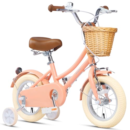 Glerc Bicicleta De 12 Pulgadas Para Niños Y Niñas De 3 4 5 Años De Edad Para Niñas De Estilo Retro Vintage Con Cesta Ruedas De Entrenamiento Y Campana, Melocotón Glerc Bicicleta De 12 Pulgadas Para Niños Y Niñas De 3 4 5 Años De Edad Para Niñas De Estilo Retro Vintage Con Cesta Ruedas De Entrenamiento Y Campana, Melocotón