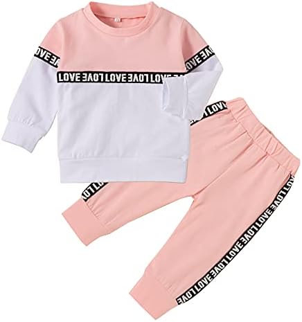 Toddler Girl Clothes 0-6 Months Cute Baby Infant Outfits Set Pink Sweatshirt Top Sweatpants Pants Sweatsuit 2PCS Fall Winter