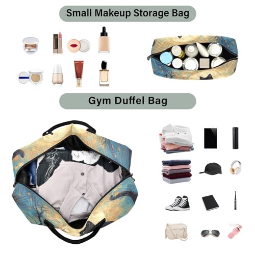 Large Travel Duffel Bag, Cat and Moon Sports Tote Gym Bag, Shoulder Weekender Overnight Bag for Women Men, Carry On Luggage with Toiletry Bags4