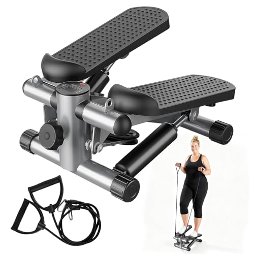 Aidoly Stair Stepper with Resistance Bands for Home Exercise, Mini Stepper Machine for Indoor Fitness, Portable Home Gym Stepper for Full Body Workout, 300LBS Capacity, Grey