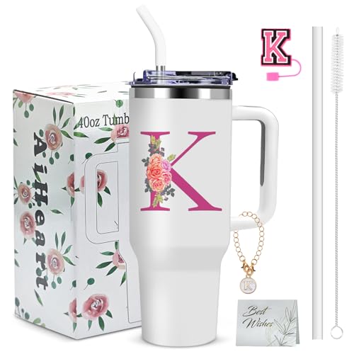 AiHeart 40oz Initial Tumbler,Personalized Gift for Women,Sister,Wife,Best...