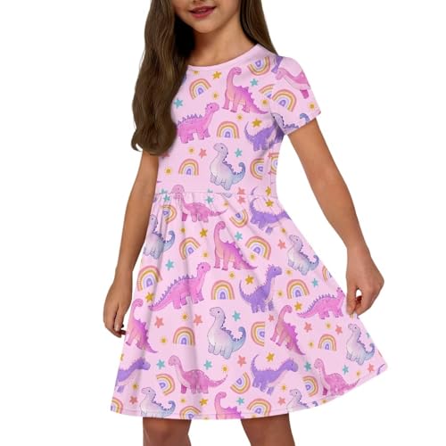 Image of Short Sleeve Dress for Girls with Pockets Cute Toddler Girl Clothes Summer 2-12