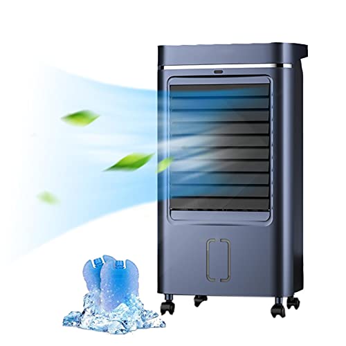 Ventilador portátil de aire acondicionado móvil para el hogar con control remoto y pantalla LCD, función de temporizador, 3 velocidades, 3 ajustes de viento y oscilación, rosa A (azul A)