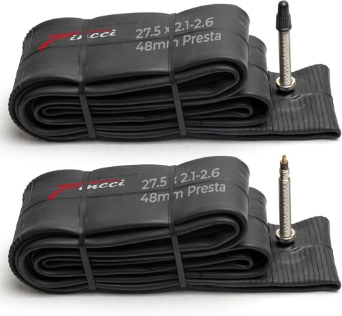 Fincci 27.5 x 2.1/2.2/2.3/2.35/2.4/2.5/2.6 Inch Bike Inner Tube – 48mm Presta Valve – Butyl Rubber – Fits Mountain & Hybrid Bikes – Pack of 2