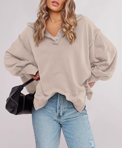 Sweatshirt for Women Fall Clothing for Women 2024 Trendy Henley Pullover Button Sweatshirts Tunic Tops S-2xl3