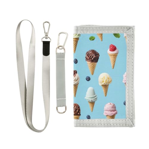 ALAZA Kids Wallets for Boys Girls Toddler Trifold Wallet Children Small Ice Cream Blueberry with Zipper Coin Pocket