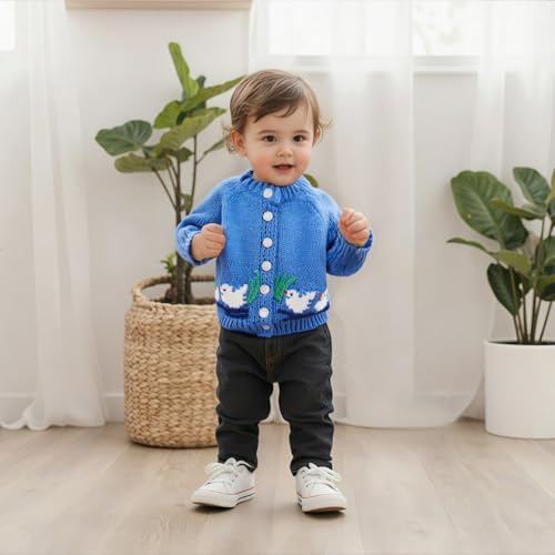 Baby Girl Cardigan Knit Sweater Animal Embroidery Chunky Coat Doll Collar Knitwear Toddler Infant Fall Winter Clothes3