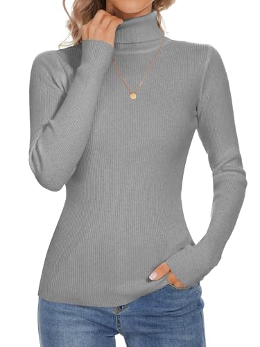 Image of Turtleneck Sweaters for Women Ribbed Long Sleeve Pullover Sweater