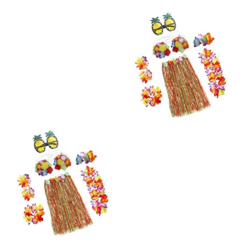 SUWIAKLALL 2 PCS Conjunto de saia de grama havaiana suprimentos de festa vestido de dança kit de ade