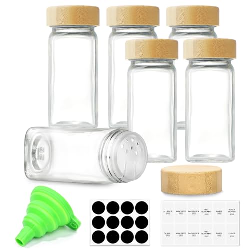 wyegey 12Pcs Glass Spice Jars with Label, 4oz Empty Spice Jars with Bamboo Lids, Seasoning...