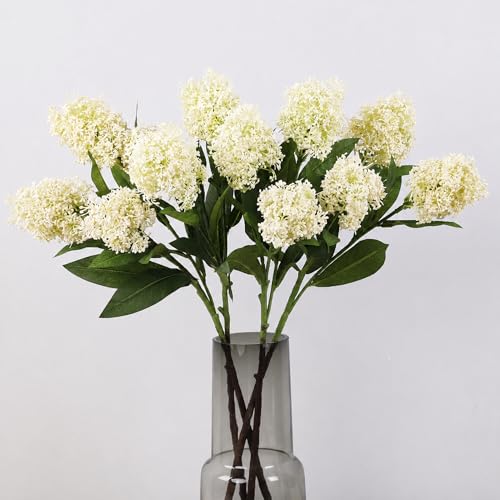 Image of 4 Pcs Artificial Flowers for Decoration, 23 Inch Faux Berry Stems Faux Skimmia Spray with Leaves Fake Flowers for Vase Home Table Floral Arrangement Wedding Decor(Milk White,Yinyu Fruit)