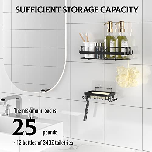 Bathroom Shower Organizer, Yasonic 2-Pack Strong Adhesive Shower Caddy With Soap Holder And 8 Hooks, No Drilling Wall Mounted Rustproof Stainless Steel Shower Shelf, For Inside Shower, Bathroom, Black #TOP1