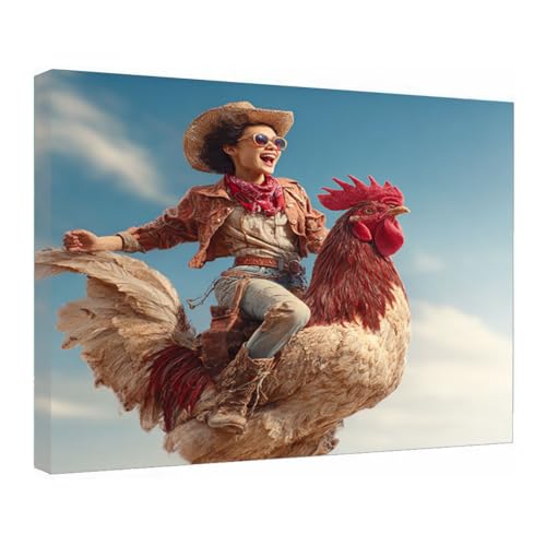 Affiche femme et coq decoration rigolote rouge 90 cadre photo de toilettes retro 40x60cm