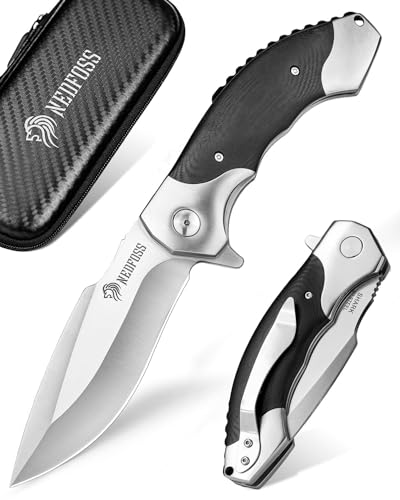 NedFoss Shark couteau pliant D2 10 cm en acier G10, grand liner lock et roulement à billes, couteau d'extérieur