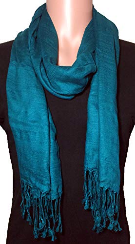 100% Natural Pure Silk Scarf, Solid Color Plain Scarves Soft Winter, Teal2