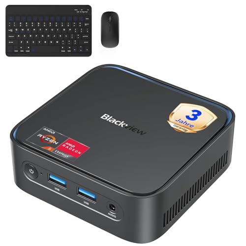 Blackview MP50 Mini PC mit Tastatur und Maus, AMD Ryzen 5 3500U (8 Threads, Stärker als 4300U), Radeon Vega 8 Grafik, 16GB RAM+512GB SSD Win 11 Pro, 4K UHD, Leiser Office Desktop PC, 3 Jahre Garantie