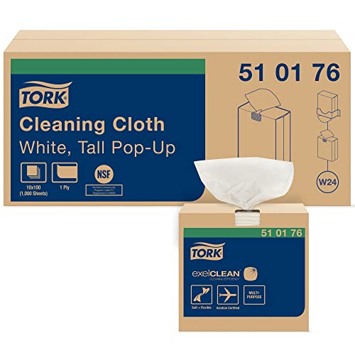 Tork 510176 Cleaning Cloth, Pop-Up Box, 1-Ply, 8.46 Width x 16.125 Length, White (Case of 10 Boxes, 100 per Box, 1,000 Cloths per Case)