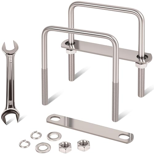 Image of 2 Pcs M10 Square U Bolts 4 Inch Wide, 3 /8 inch x 4 inchW x 5 inch L | 304 Stainless U Bolt Heavy Duty with Nuts, Bolt Plate and Washers,4 inch u bolt,Metric bolts