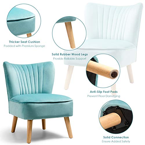 Giantex Velvet Accent Chair, Upholstered Modern Sofa Chair W/Wood Legs, Thickly Padded, Small Armless Wingback Club Chairs For Living Room Bedroom Furniture #TOP5