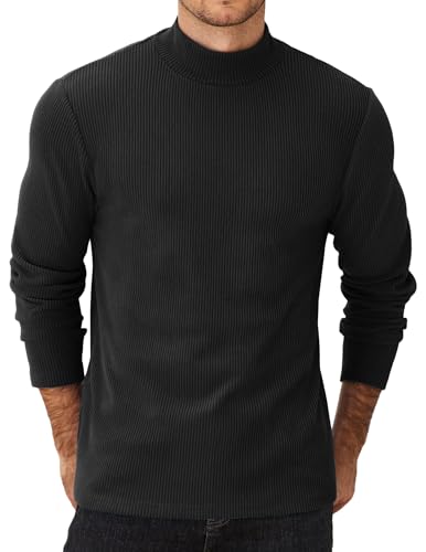 COOFANDY Herren Langarmshirt Rollkragen T-Shirt Rollkragenshirt Winter Longsleeve Unterziehrolli Unterhemd Thermoshirt Warmes Langarm-Oberteil Pullover Schwarz-Rollkragen M