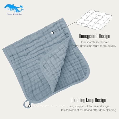 Image of SWEET DOLPHIN 12 Pack Muslin Burp Cloths Large 100% Cotton Burping Clothes for Baby Drool - Absorbent and Soft Boys & Girls Milk Spit Up Rags for Newborn Essentials Registry - Ocean Dip