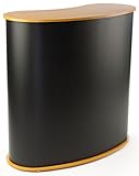Pop-up Podium Counter with Kidney Bean Shaped Wood Grain Table Surface and Black Body - Portable Design, No Tools Required! (TSPCL02WD)