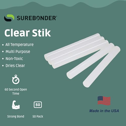 Image of Surebonder Full Size Hot Glue Sticks, Clear, Non-Toxic, Multi-Temp, 4-Inch x 0.43-Inch for Full Size Glue Guns, DIY, Arts, Crafts & Home Repairs, 50 Count (Pack of 2)