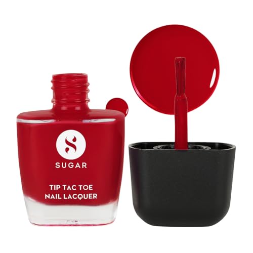 SUGAR Cosmetics Tip Tac Toe Nail Lacquer Classic | Long-lasting, 100% Chip-resistant & Glossy Finish | 10ml – 25 Crimson Canopy – 9ml