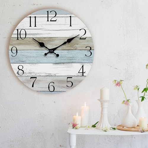 HYLANDA Wall Clock, Silent Non Ticking Wall Clocks Battery Operated, Rustic Wooden Clocks Decorative for Kitchen, Bathroom, Bedroom, Living Room, (8 Inch)