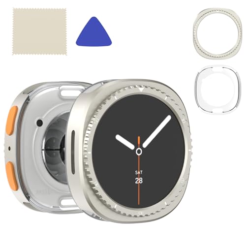 For Samsung Galaxy Watch 8 40mm 専用 軽量設計 金属フレームケース 強靭な保護性能 簡単取り外し 高硬度PCバックケース付属 清?布&オープンツール付き 4色選択可能 時計本体別売 (チタンゴールド)