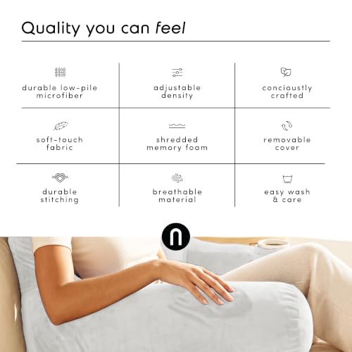 Image of Nestl Reading Pillow with Shredded Memory Foam, Designed for Sitting Up in Bed and Couch, Back and Arms Adjustable Support for Adult & Teens Backrest Pillows for Reading, with Washable Cover White
